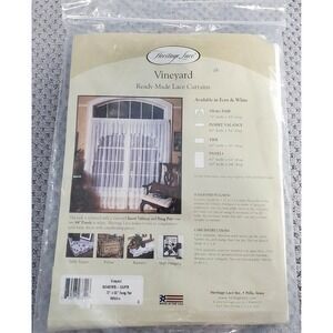 Vintage Heritage Lace Curtains VINEYARD 72x55" Swag Pair White NOS SEALED Lace